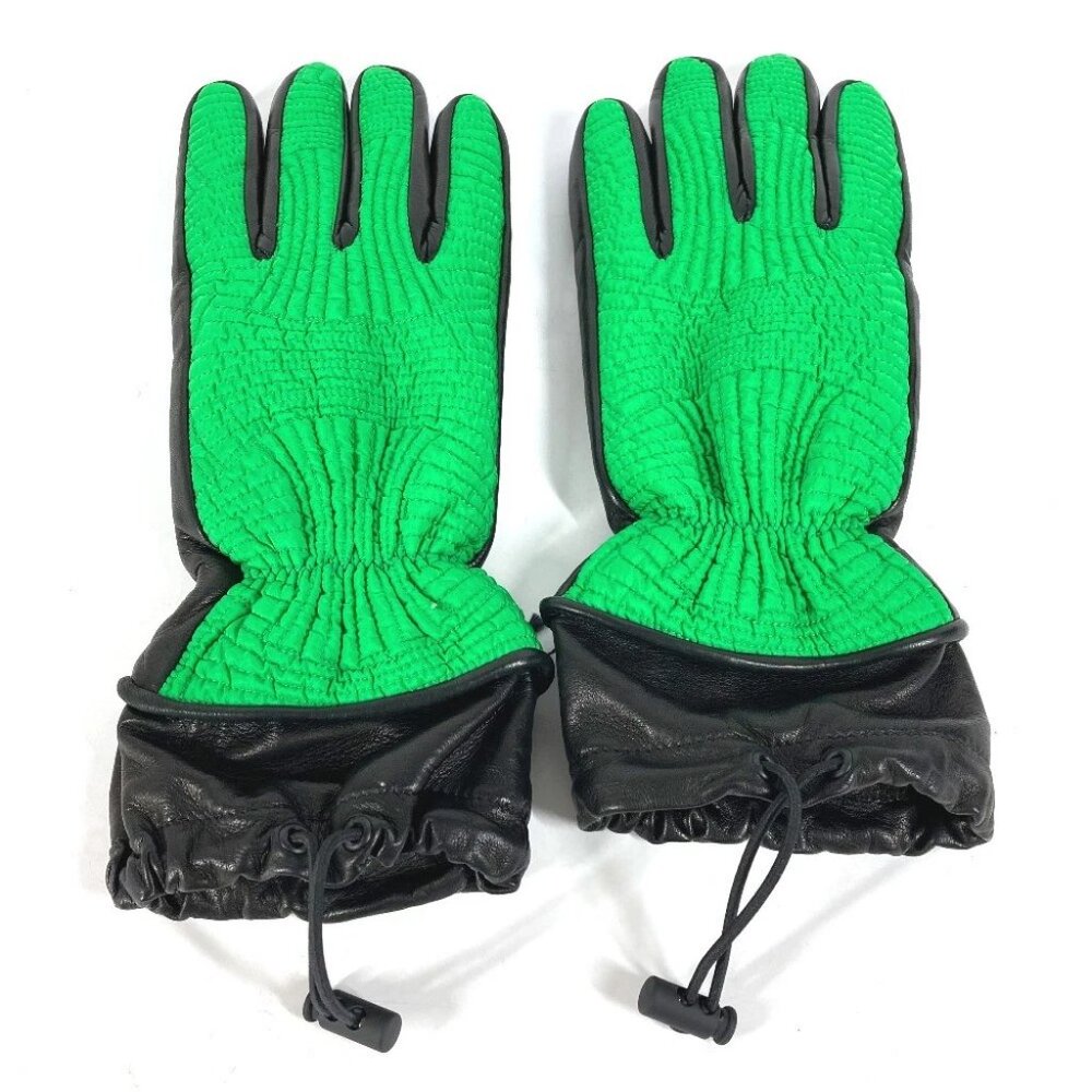 BOTTEGA VENETA 709335 Bicolor Glove gloves Leather / Nylon Green/Black Unused